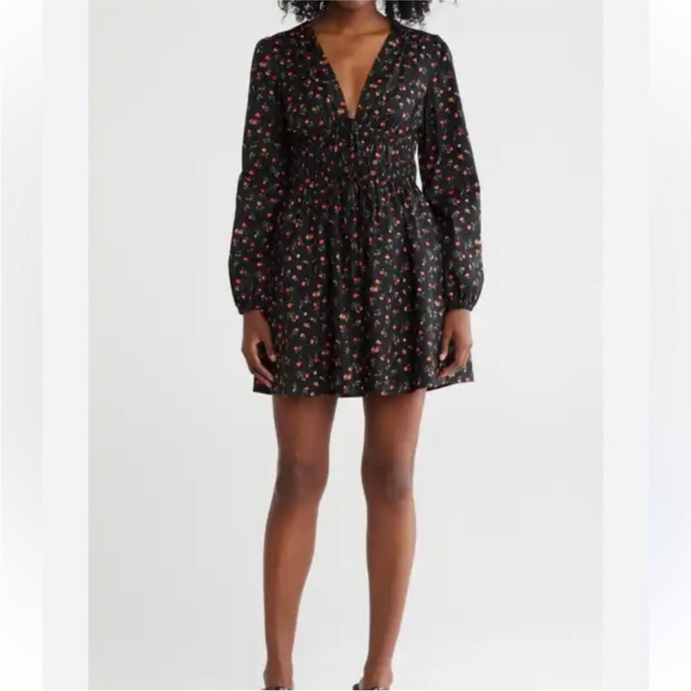 NWT WAYF Floral Long Sleeve Ruched Minidress Size XS
